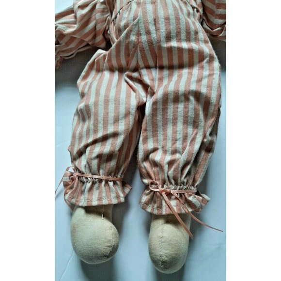 Teddy Bear Handmade Tea-Stained Stuffed Plush Painted Face Striped 14" 90s VTG - Picture 5 of 6